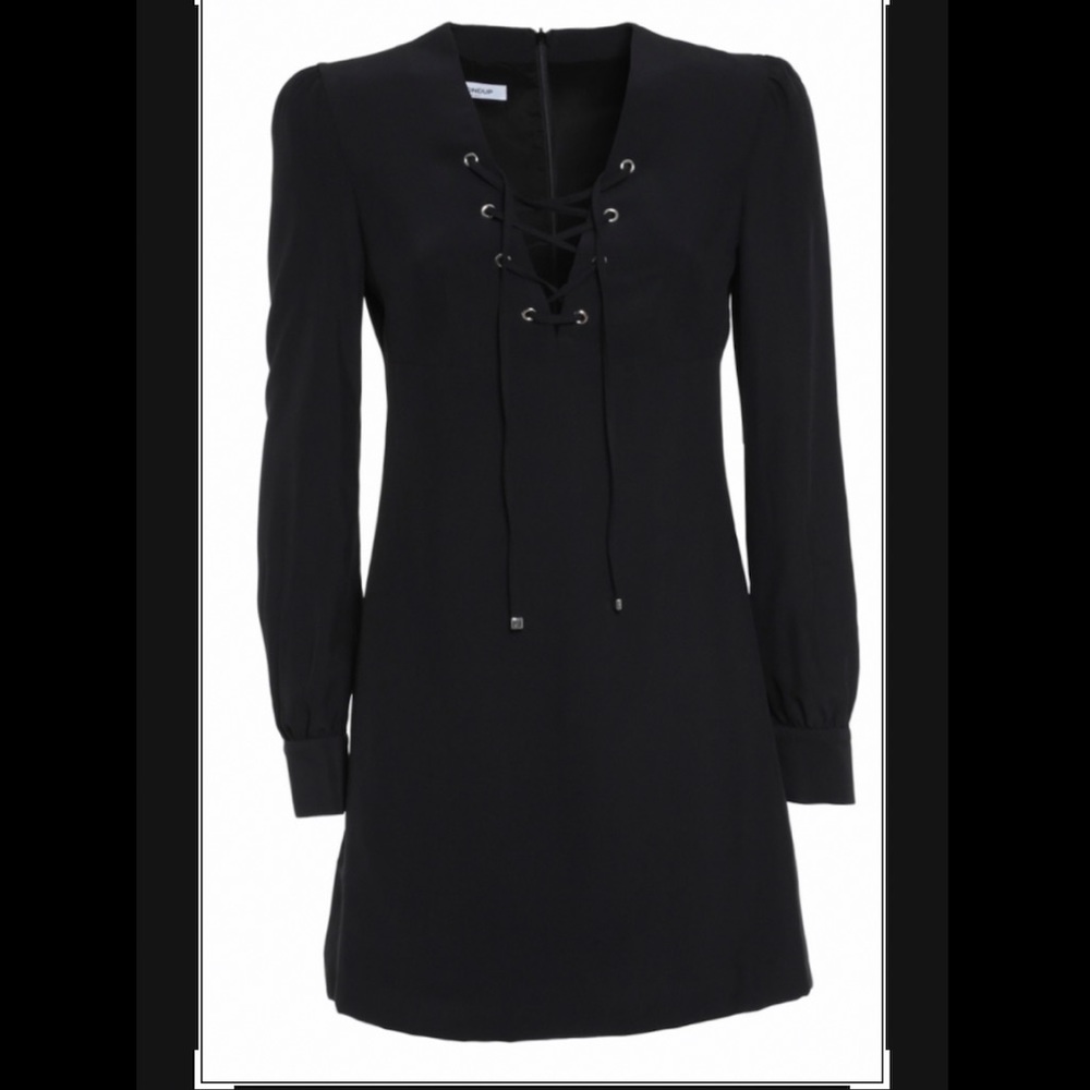 Black Long Sleeve Short Dress With Lace-up Front